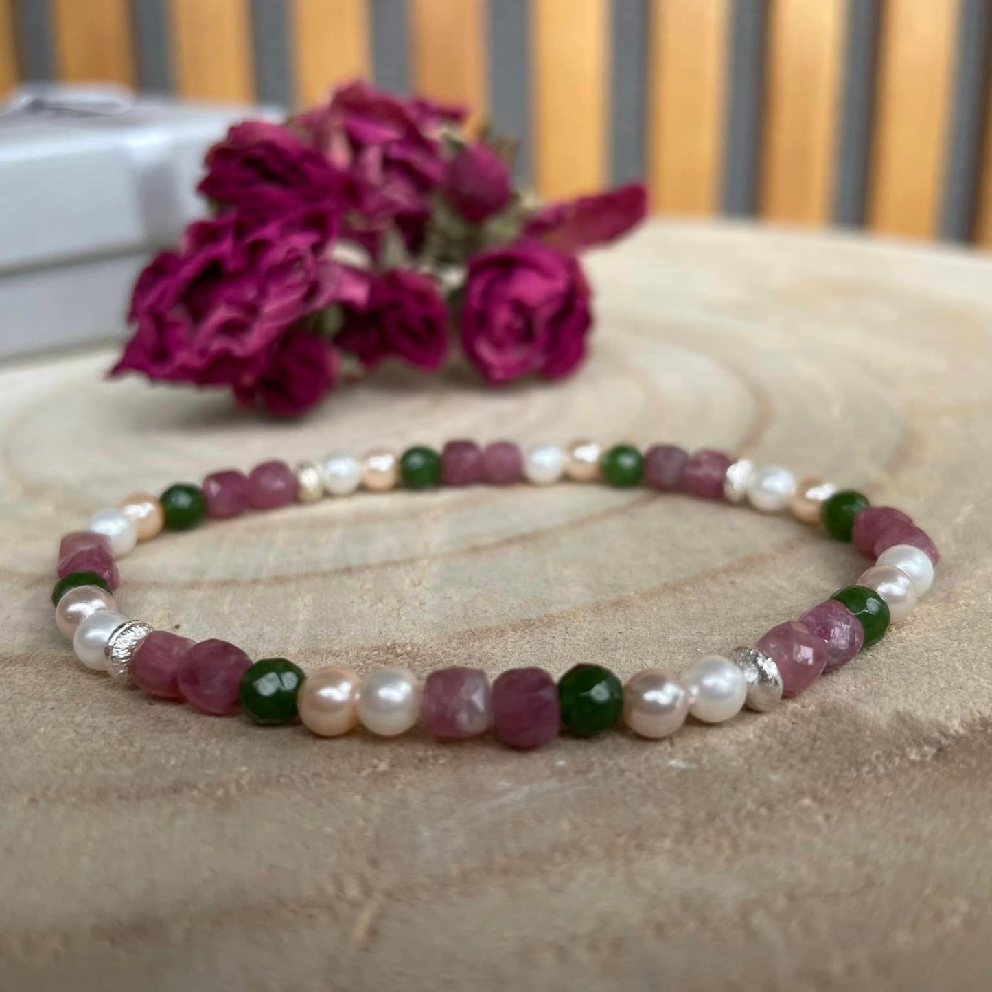 Armband "Rosa Turmalin & Nephrit-Jade"
