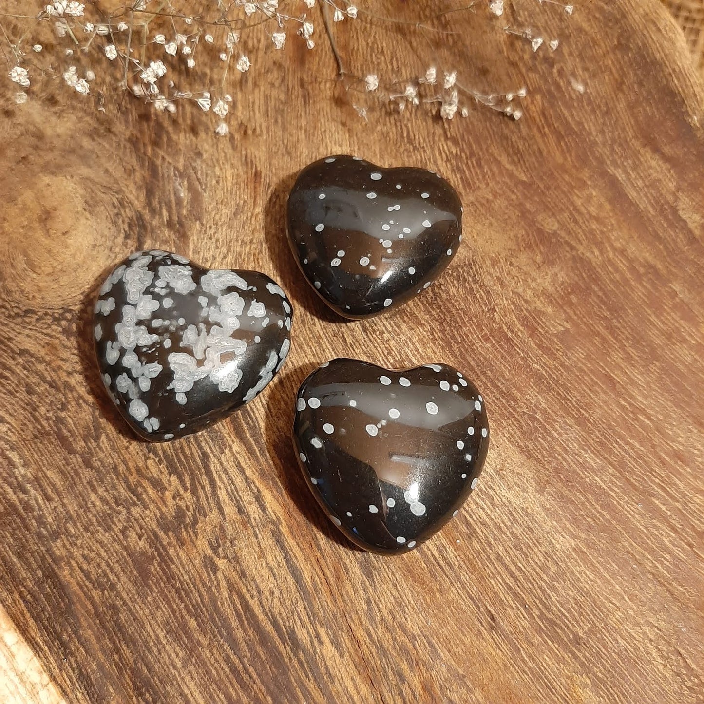 SCHNEEFLOCKENOBSIDIAN - Herz gebohrt 30mm