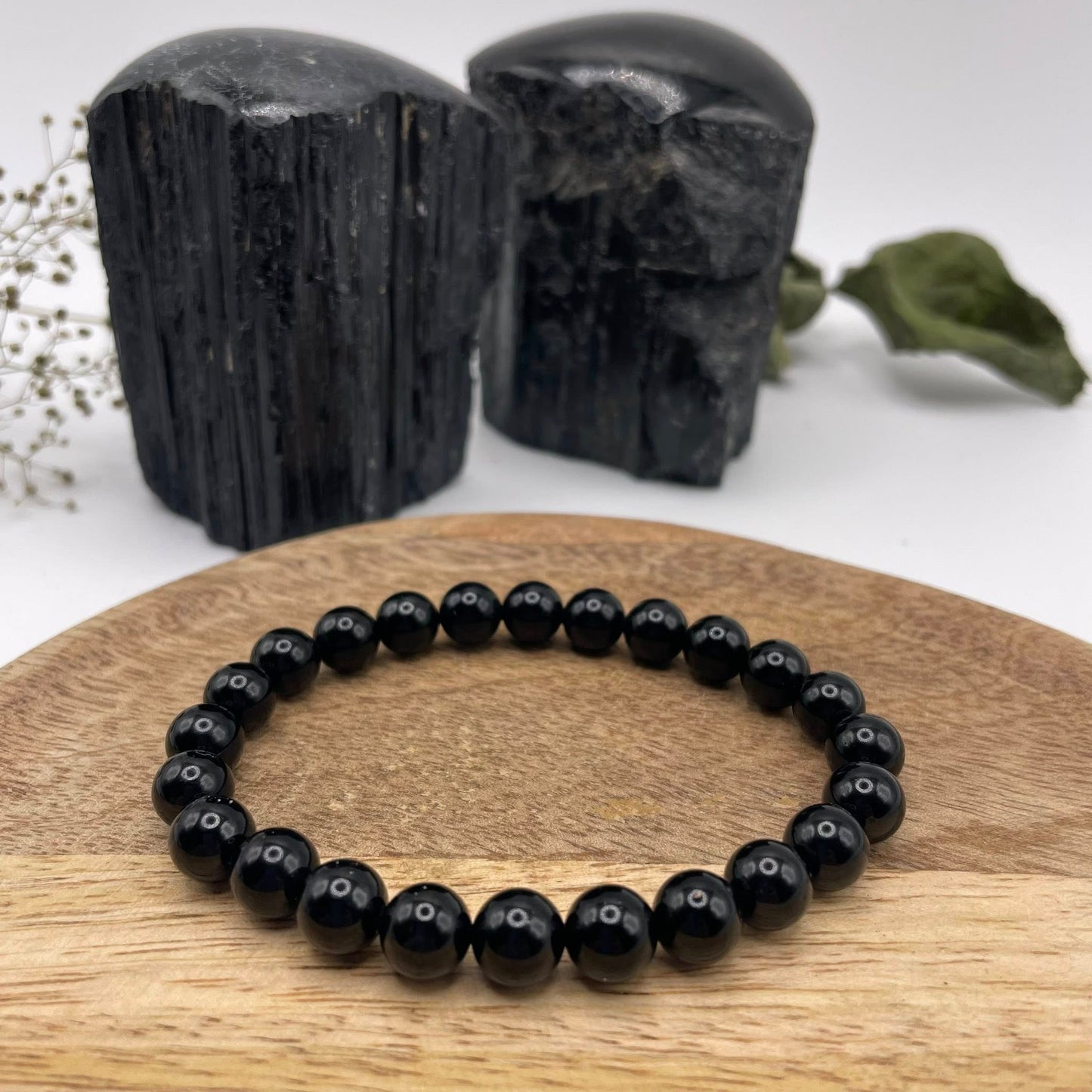 „Kugel-Armband 8mm aus schwarzem Turmalin (Schörl) – handgefertigt bei WUNDERSTEIN"