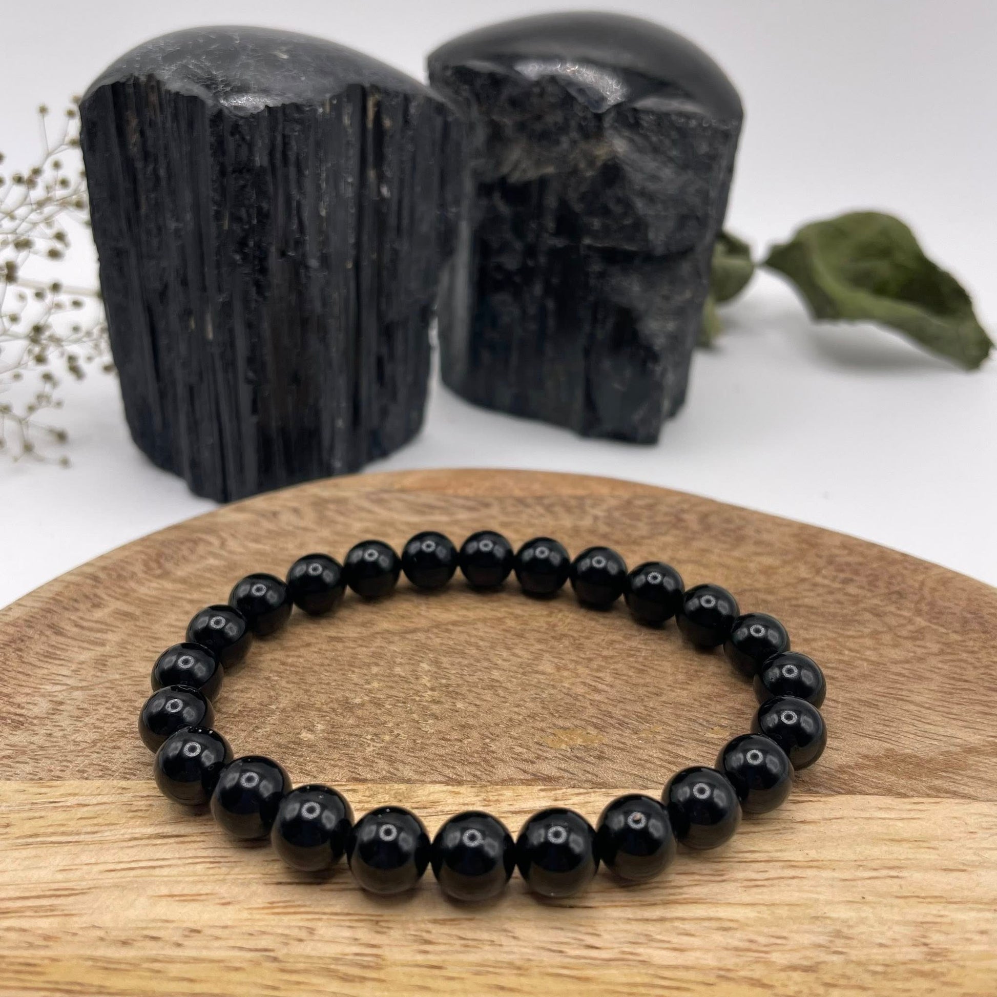 „Kugel-Armband 8mm aus schwarzem Turmalin (Schörl) – handgefertigt bei WUNDERSTEIN"