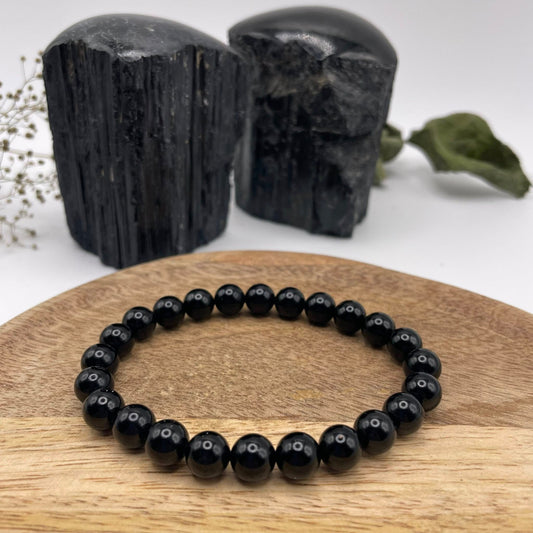 „Kugel-Armband 8mm aus schwarzem Turmalin (Schörl) – handgefertigt bei WUNDERSTEIN"