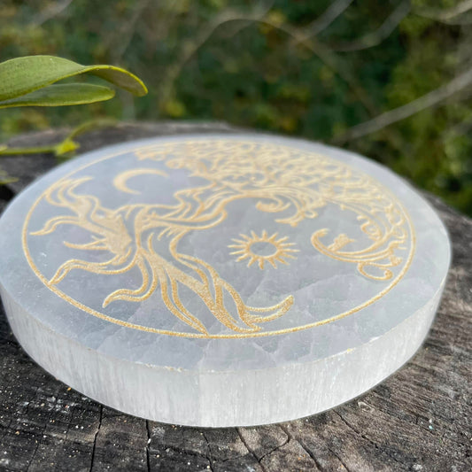 Selenit-Ladeplatte GOLD "Baum des Lebens"