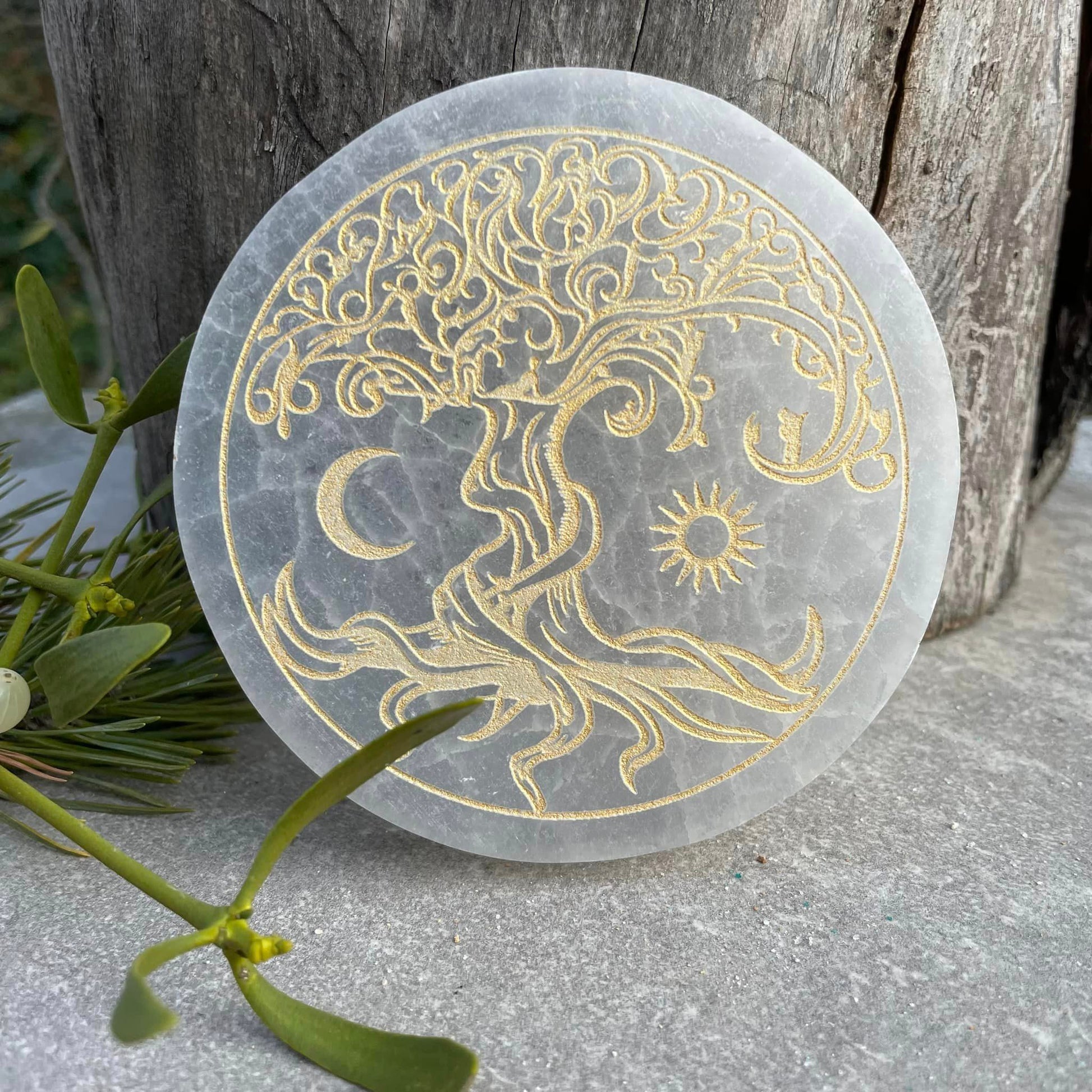 Selenit-Ladeplatte GOLD "Baum des Lebens"