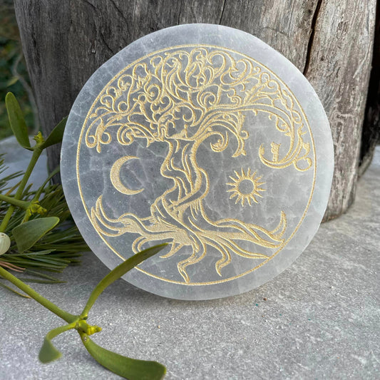 Selenit-Ladeplatte GOLD "Baum des Lebens"
