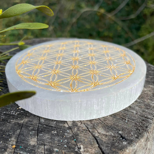 Selenit-Ladeplatte GOLD "Blume des Lebens"