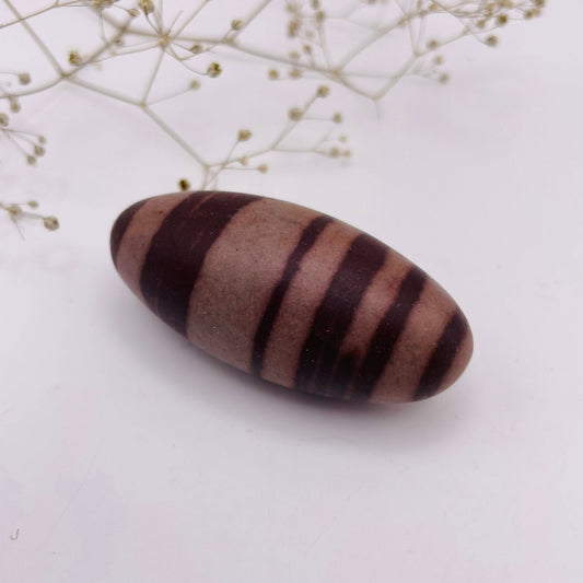 Shiva Lingam Unikat Nr. 12 – Kraftstein aus dem Narmada-Fluss, ca. 5,5×2,5×2,5 cm, Vorderansicht | WUNDERSTEIN
