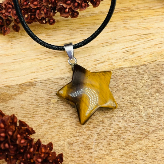 Tigerauge Kette mit Stern-Anhänger, ca. 2,5 cm Durchmesser – natürliches Unikat von WUNDERSTEIN
