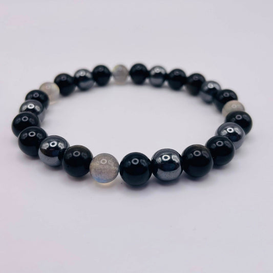 Herren-Edelstein-Armband DER STRATEGE mit Turmalin, Goldobsidian, Labradorit & Hämatit – WUNDERSTEIN
