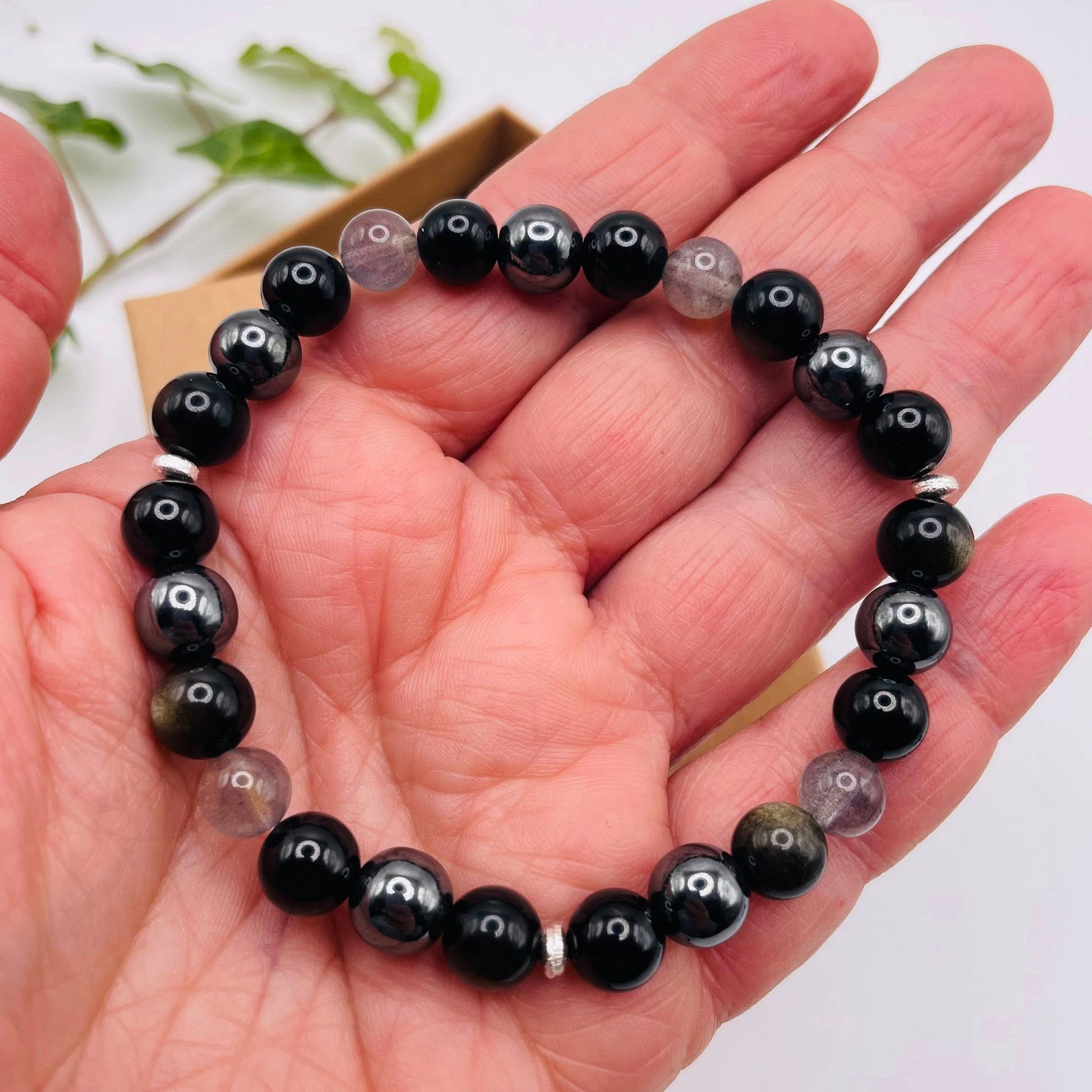 Detailansicht Silberelemente Armband DER STRATEGE – Naturstein Herrenarmband WUNDERSTEIN
