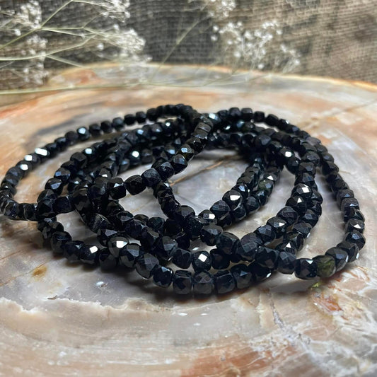 WÜRFEL-ARMBAND 4mm - Schwarzer Turmalin