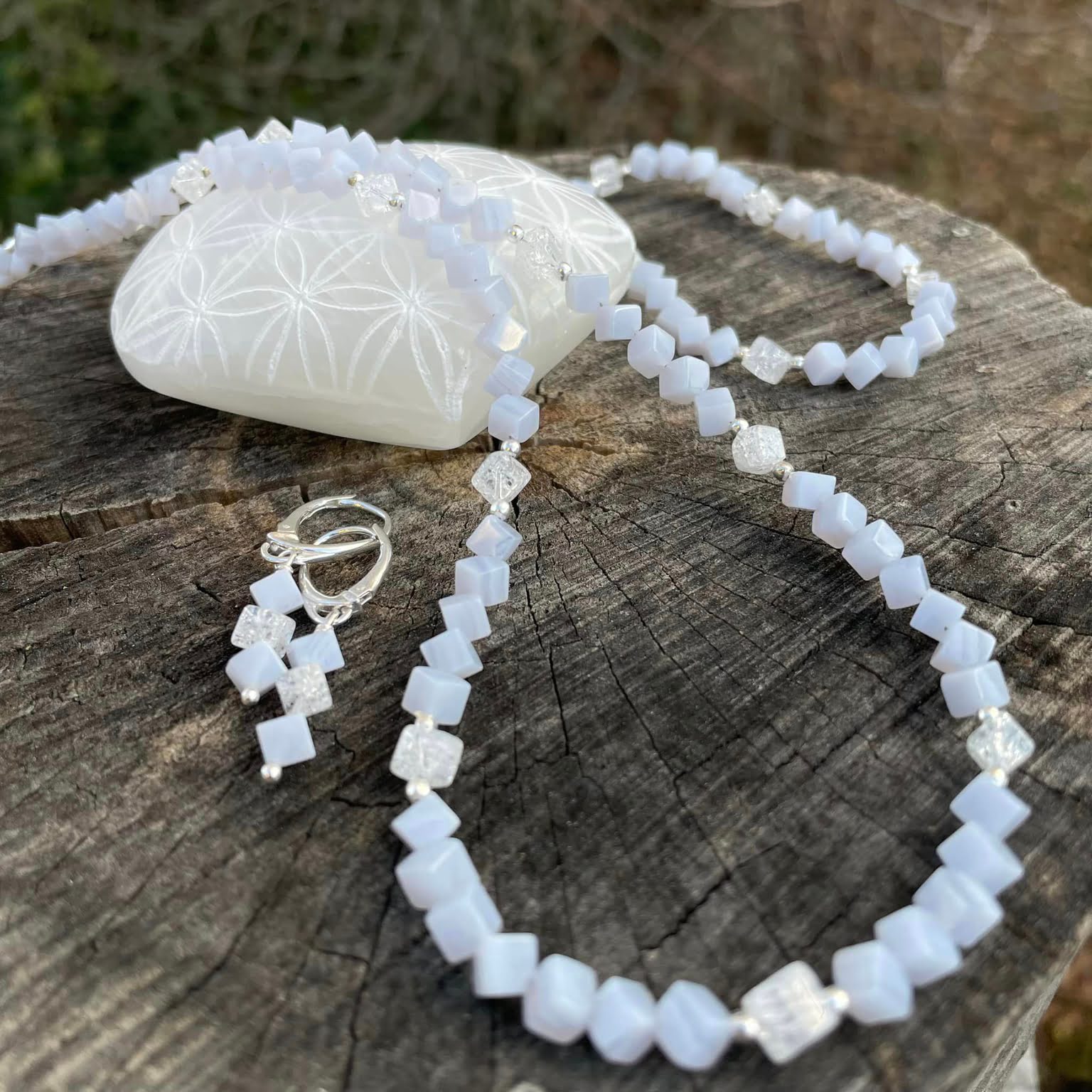 3-teiliges Schmuckset "CHALZEDON & BERGKRISTALL"