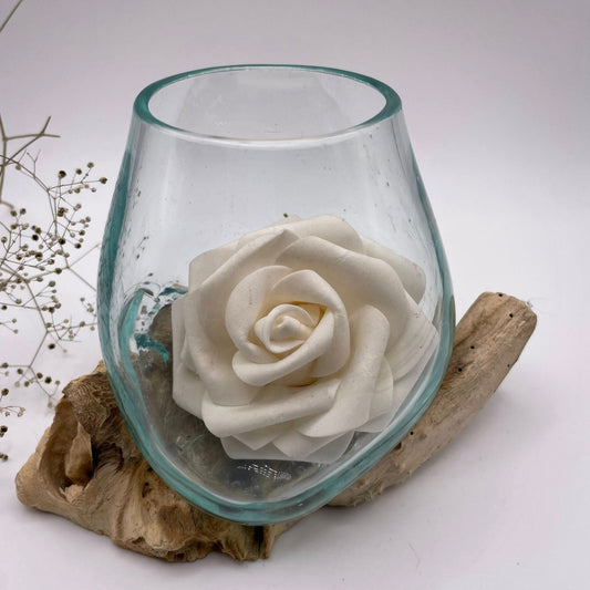 Glasschale auf Kaffeestrauch-Wurzelholz – handgefertigtes Unikat, ca. 20×13×12 cm – WUNDERSTEIN