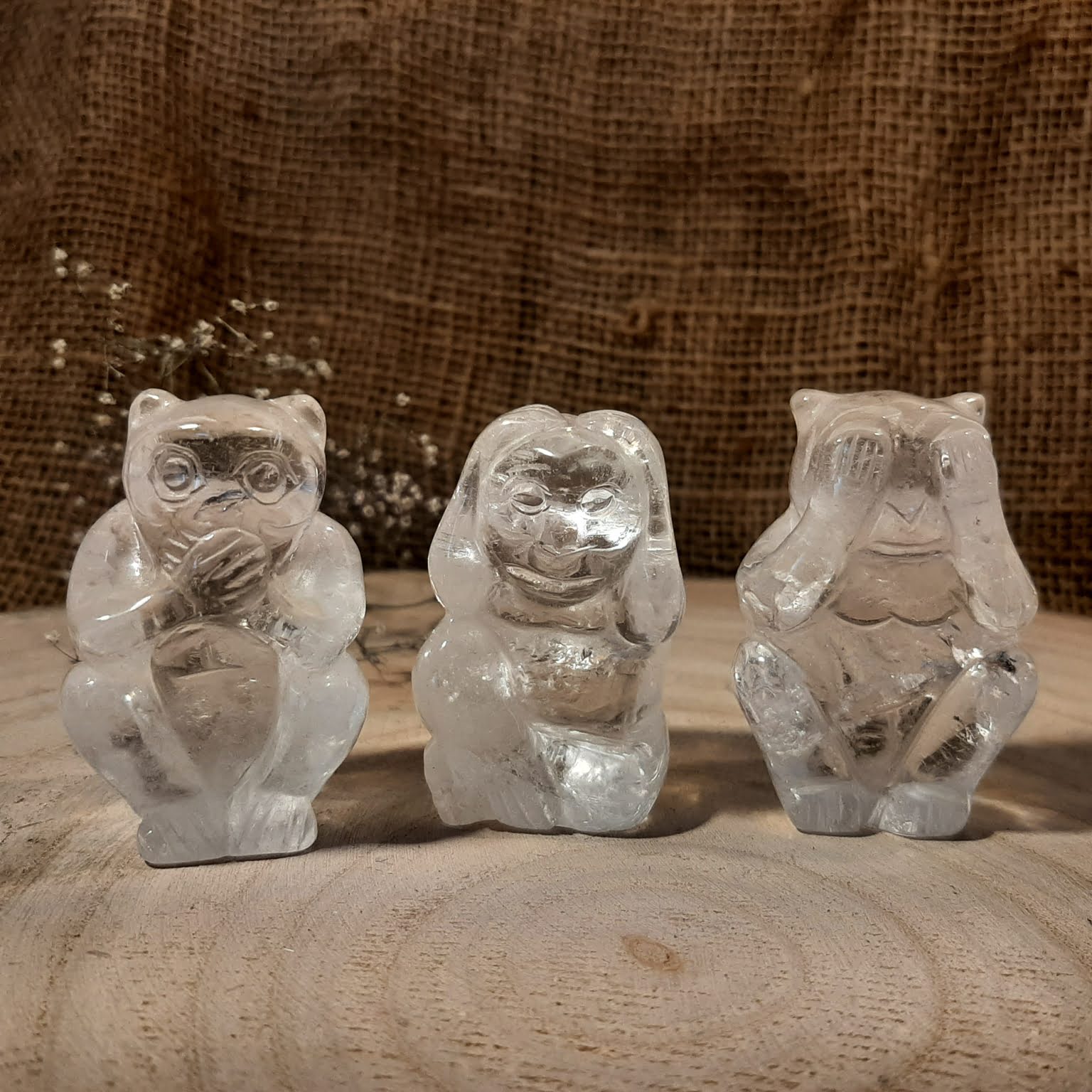 “Die 3 Affen” aus Bergkristall